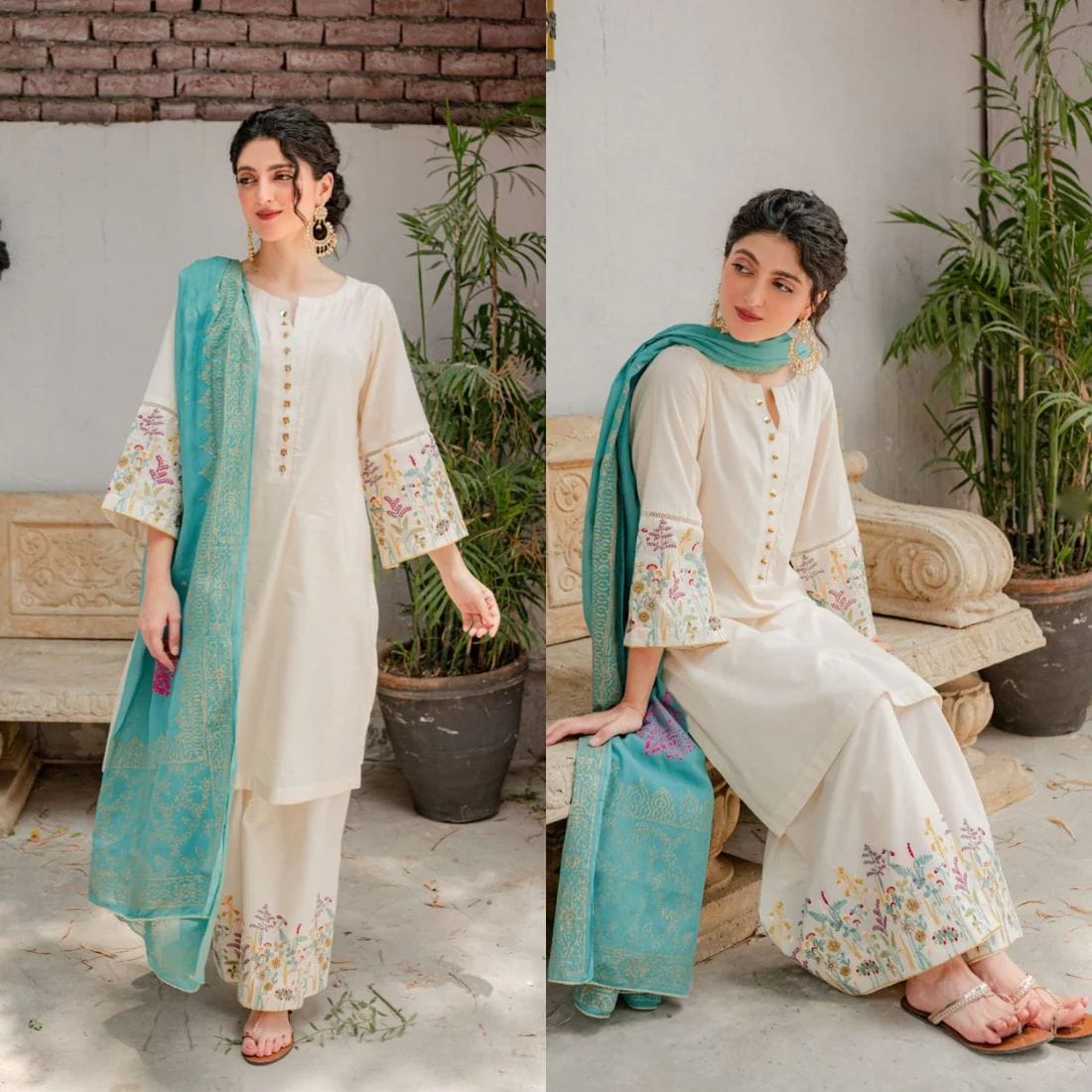 SC-882 Off White Embroidered Dhanak 3pc Wt