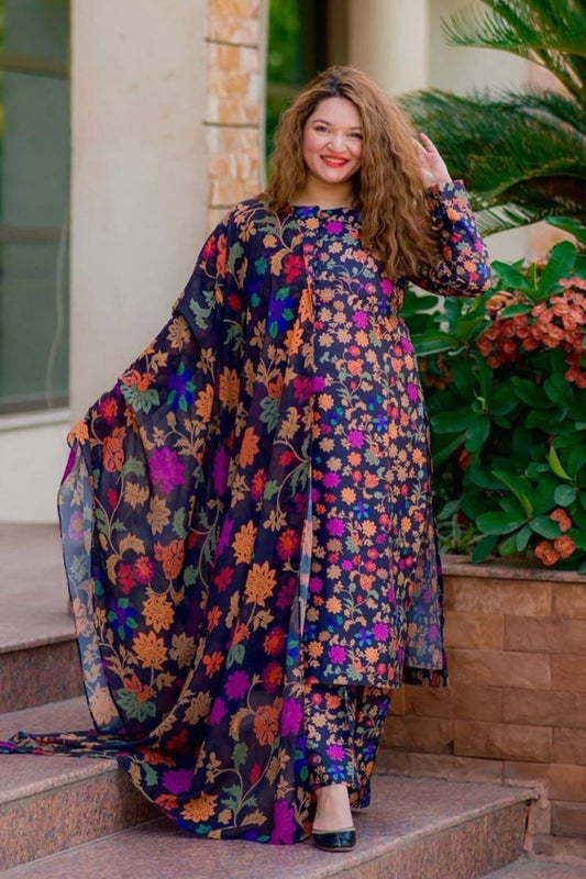 D-1089 Printed Airjet Viscous Silk 3pc Wt