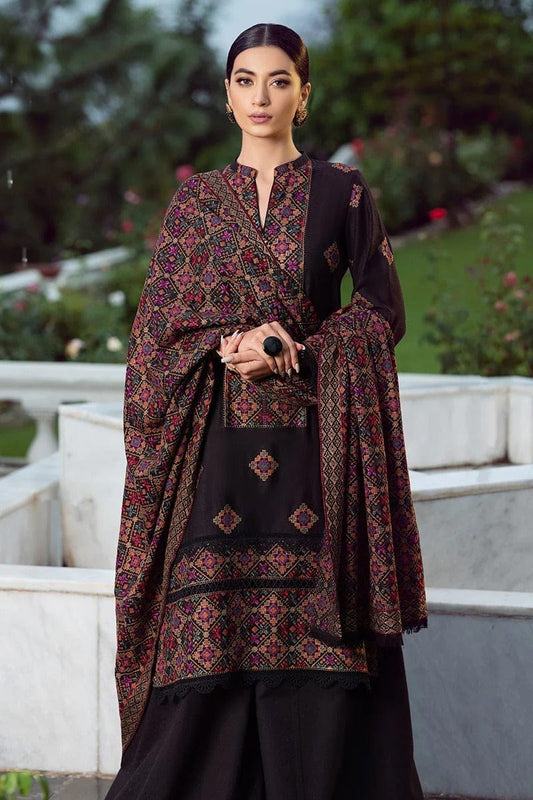 BR-707 Black Dhanak  Embroidered 3pc Wt