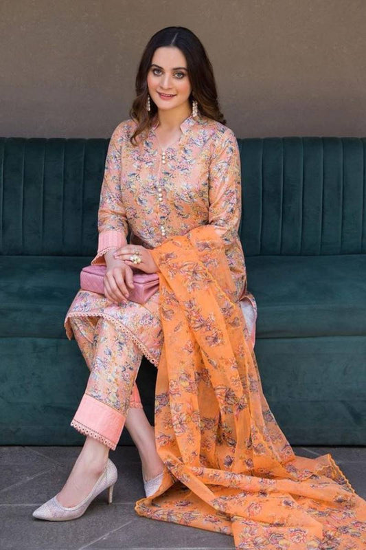 AC-03 Peach Printed Airjet Viscous Silk 3pc Wt