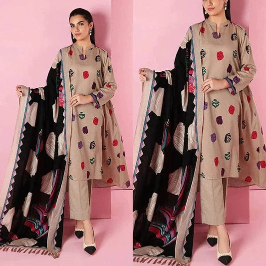 D-18404 Skin Embroidered Dhanak 3pc Wt