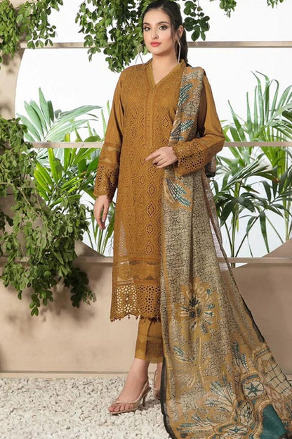 Chikenkari D-762 Musturd Dhanak Embroidered 3pc