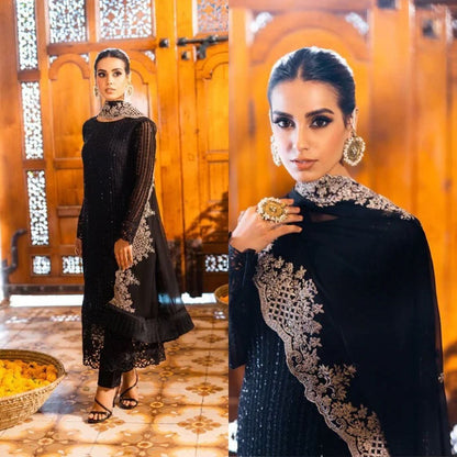 D-20 Black Lawn Embroidered 3pc