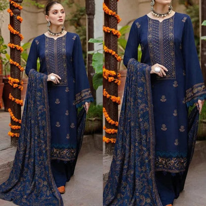 BR-10 Blue Dhanak Embroidered 3pc Wt