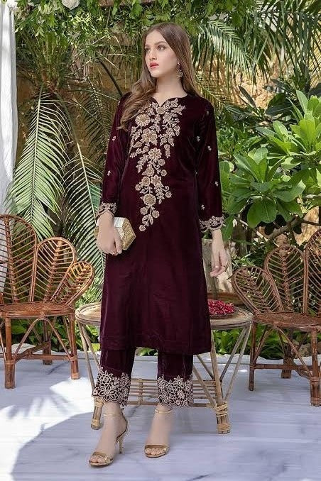ZC-218 Velvet Embroidered 2pc
