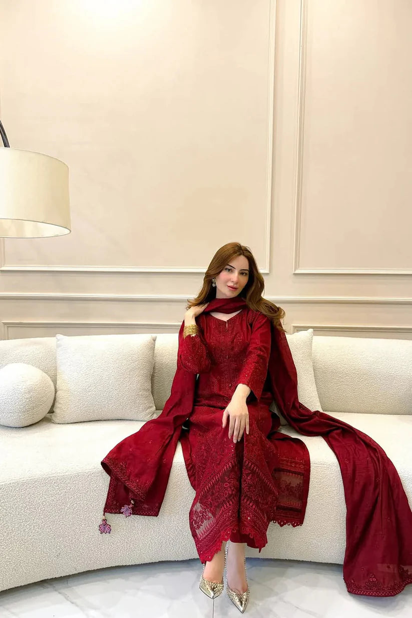 Zarqash D-210 Embroidered Dhanak 3pc