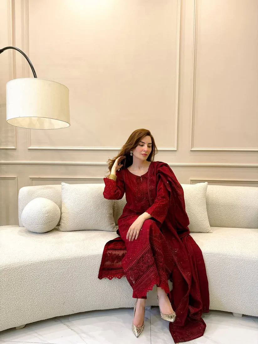 Zarqash D-210 Embroidered Dhanak 3pc