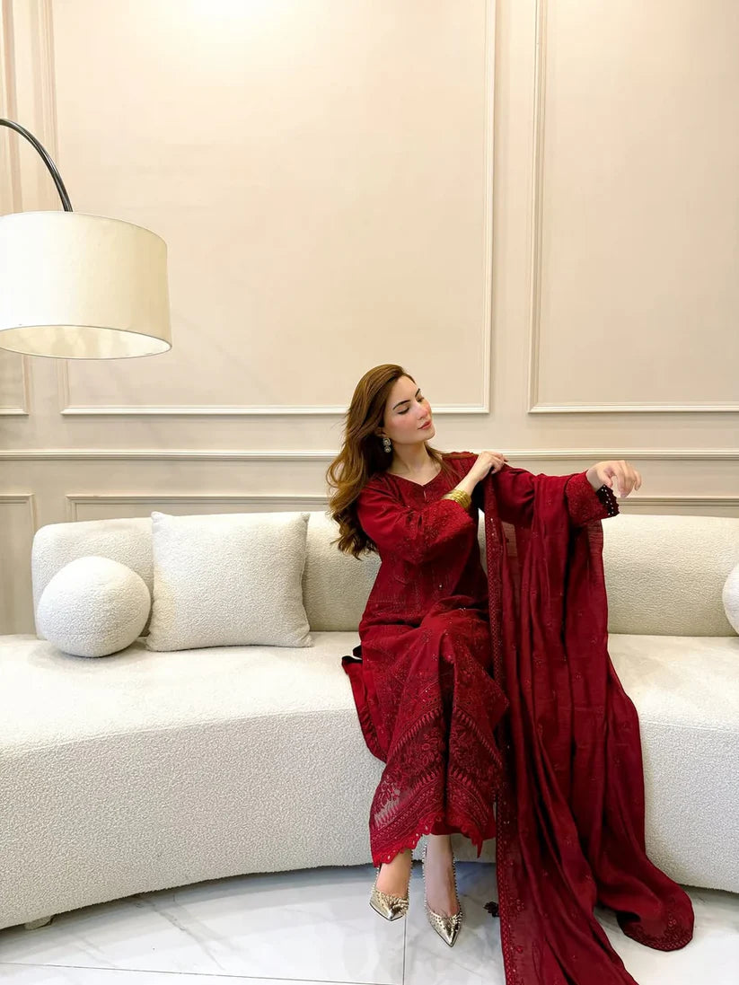 Zarqash D-210 Embroidered Dhanak 3pc