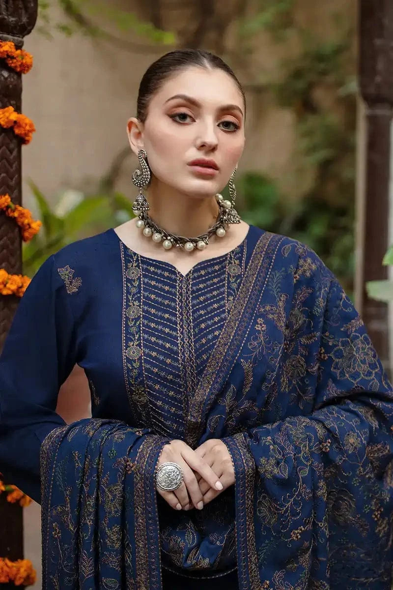 BR-10 Blue Dhanak Embroidered 3pc Wt