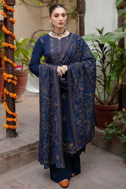 BR-10 Blue Dhanak Embroidered 3pc Wt