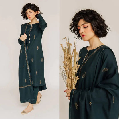 Sapphire J-0758 Dhanak Embroidered 3pc Wt