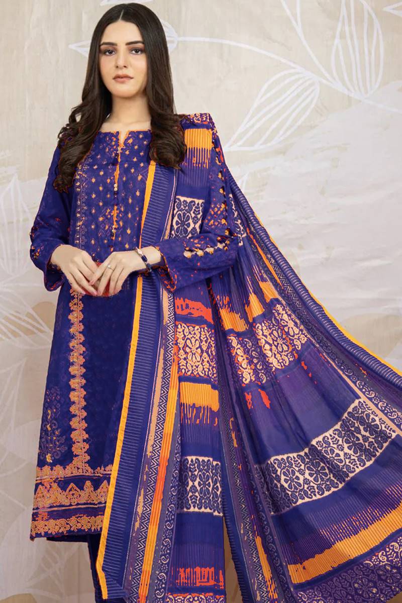 EdenRobe D-718 Blue Dhanak Printed 3pc