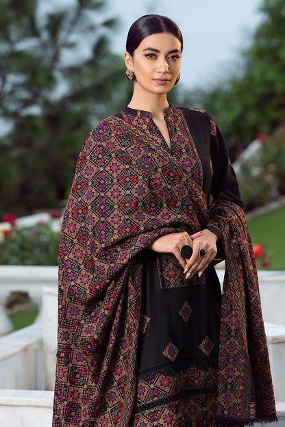 BR-707 Black Dhanak  Embroidered 3pc Wt