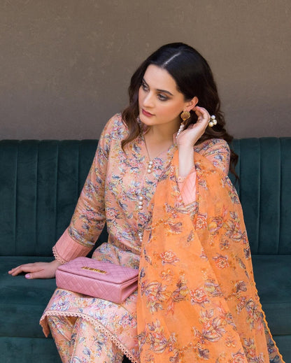 AC-03 Peach Printed Airjet Viscous Silk 3pc Wt