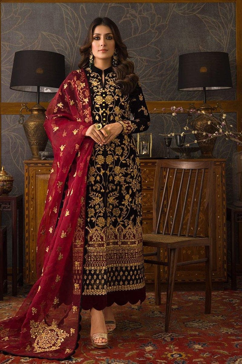 Azure D-107 Black Velvet Embroidered 3pc Wt